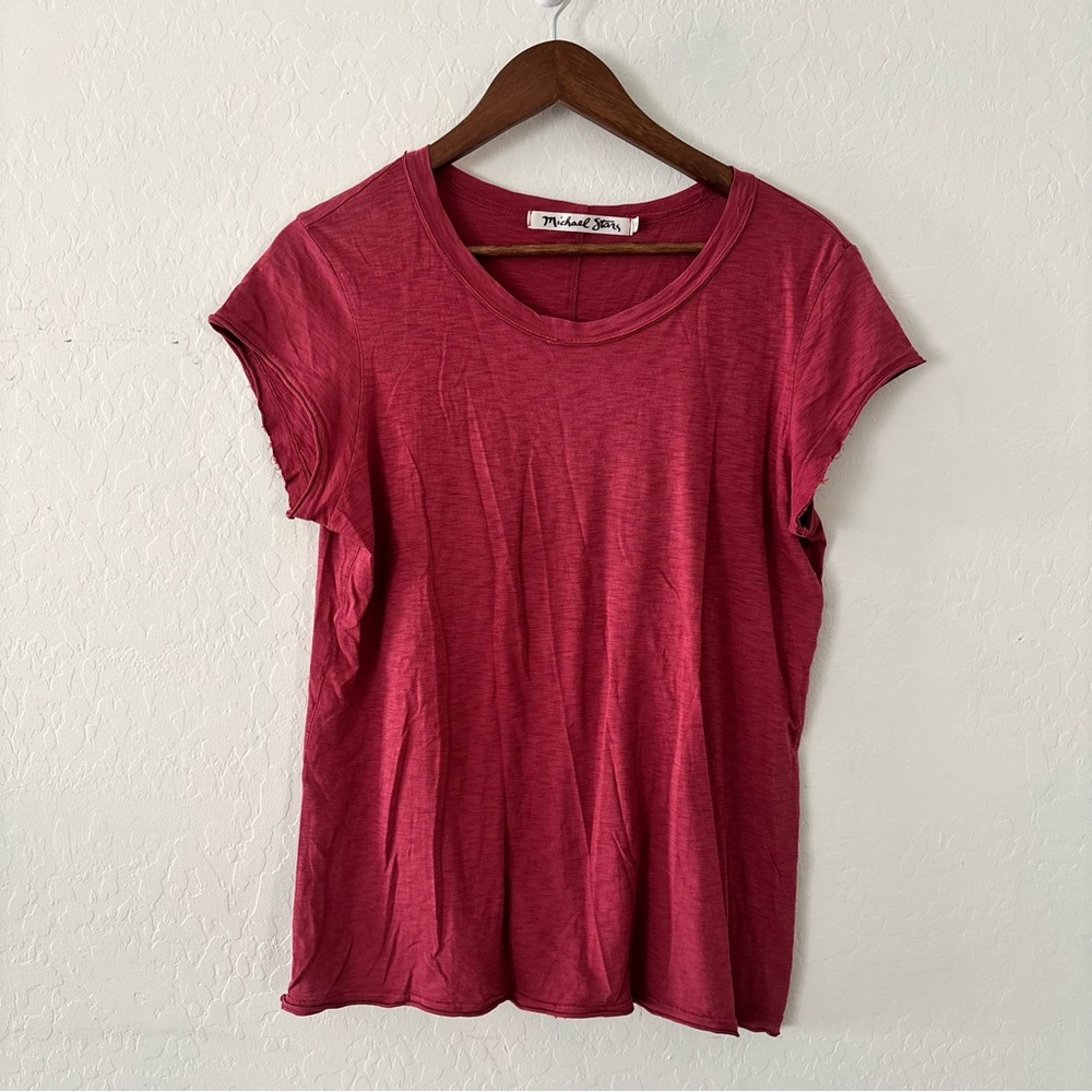 Michael Stars Women’s‎ One Size Slub Knit Short Sleeve Tee | Raspberry Pink Red